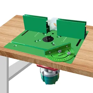 Aluminium Router Table Insert Plate, Woodworking Benches 9.4x7.9 Inch Router Flip Plate with Miter Gauge Guide Aluminium Fence Sliding Brackets for DIY Working Benche Power Tool