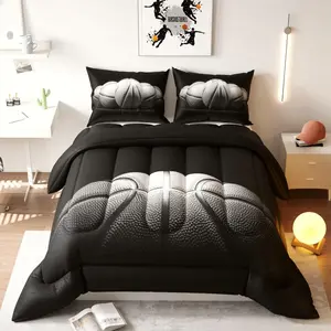 Basketball Comforter Set, Black Pattern for Kids Teens Adults,Decorative Bedding Comforter Sets with 2 Pillow Shams, Full Size