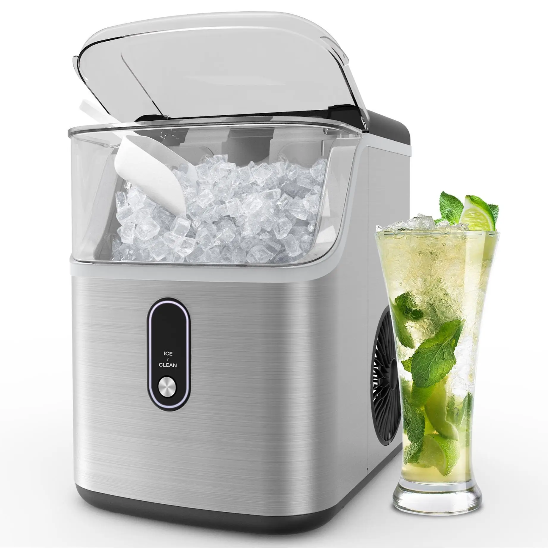 Silonn Ice Maker Countertop, Chewable Chrunchy Soft Ice, 33 lbs per Day, Self-Cleaning with handle, Portable Design, Kitchen Gadget, Xmas Gift Choice,