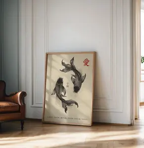 [Sale Up To 40%, Unframed] Black Koi Fish Print, Japanese wall art Print, Vintage Print, Trendy Wall Art, Aesthetic Wall Art, Koi Fish Poster, Japanese Print Gift Idea
