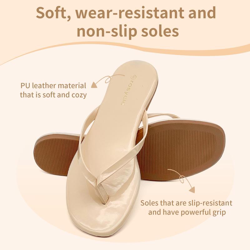 Lumubby Classic Women's PU Flat Flip-Flops Durable Slip-Resistant Slippers for Indoor Outdoor Beach Pool Use Square-Toe Design Mirror-Surface Finish Unisex Stylish Lightweight