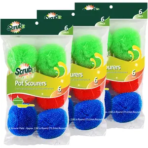18 Round Nylon Dish Scrubber Scouring Pads By Scrub-It -3 Packs Of 6 Scour Pads - Assorted Colors - Tough and Durable - Non-Scratch for Non-Stick Cookware -