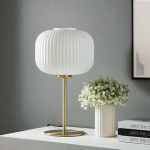 Modway Reprise Glass Sphere Glass and Metal Table Lamp in White Satin Brass
