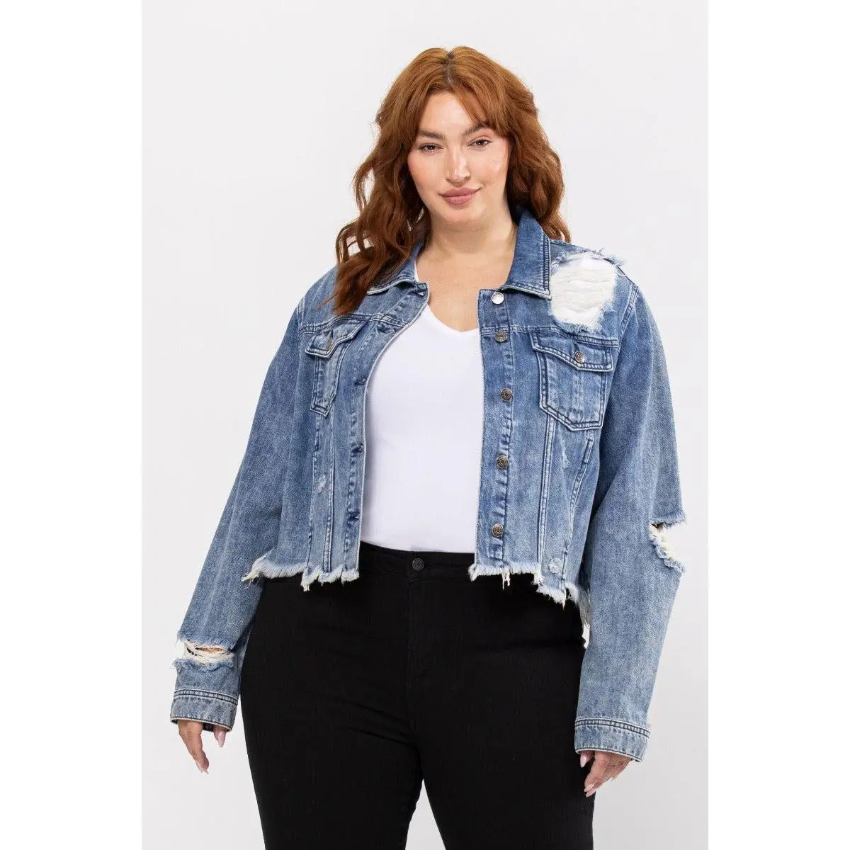 Uneven Frayed Destroy Acid Fitted Jacket - Dark Acid