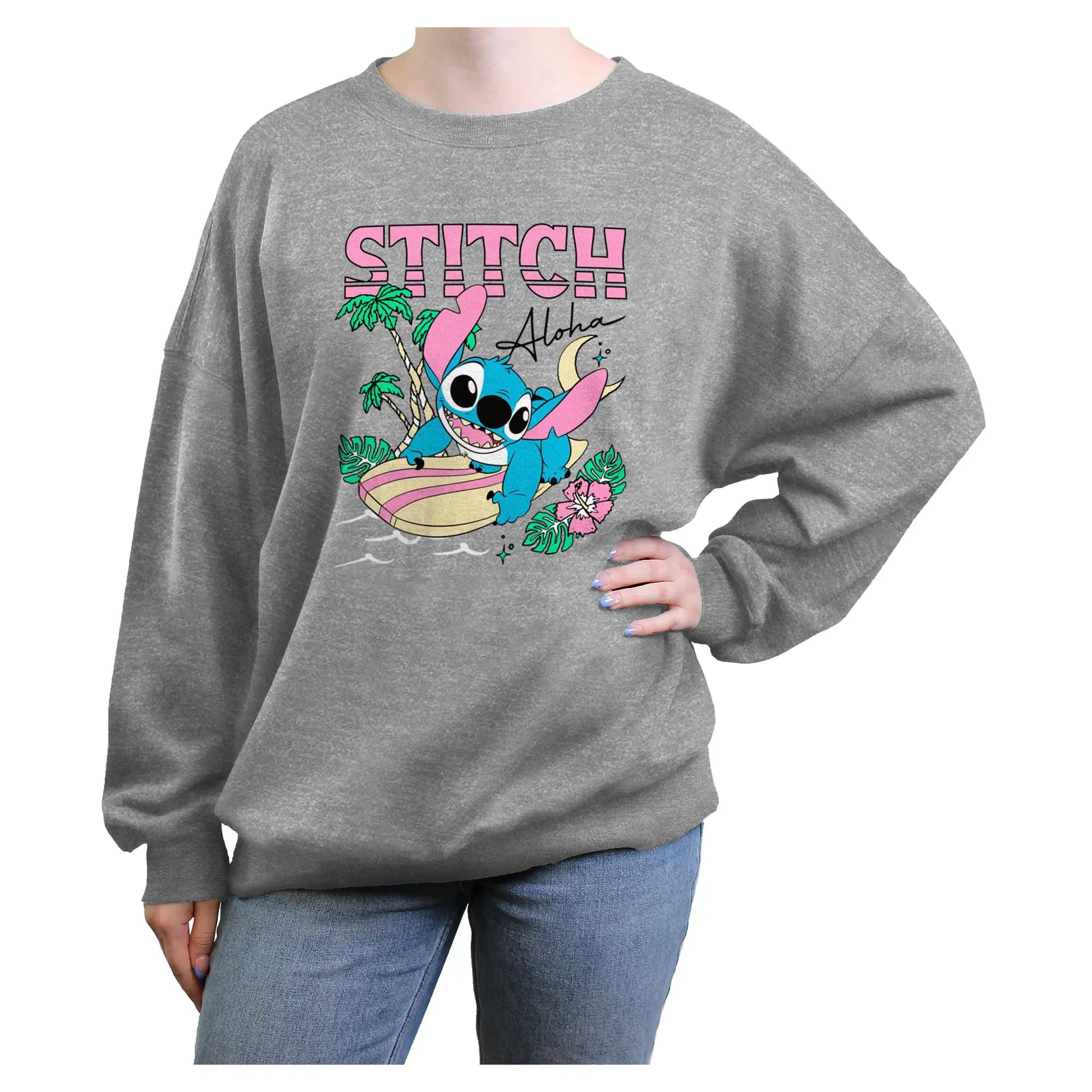 Lilo & Stitch Aloha Stitch Surfing Juniors Sweatshirt