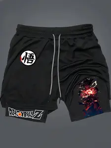 Anime Prints 2-In-1 Drawstring Waist Shorts, Quick-Dry Swim Trunks, Swimming Shorts, Swimwear Shorts, Loose Fit Casual Pocket Track Shorts for Summer, Workout & Activewear