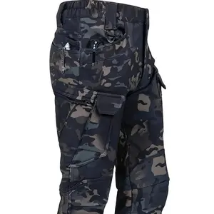 Men's Camo Fleece-Lined Tactical Pants - Warm, Durable Polyester Cargo Pants with Multiple Pockets for Hiking, Outdoor Adventures & Training - Machine Washable, Autumn/Winter Gear