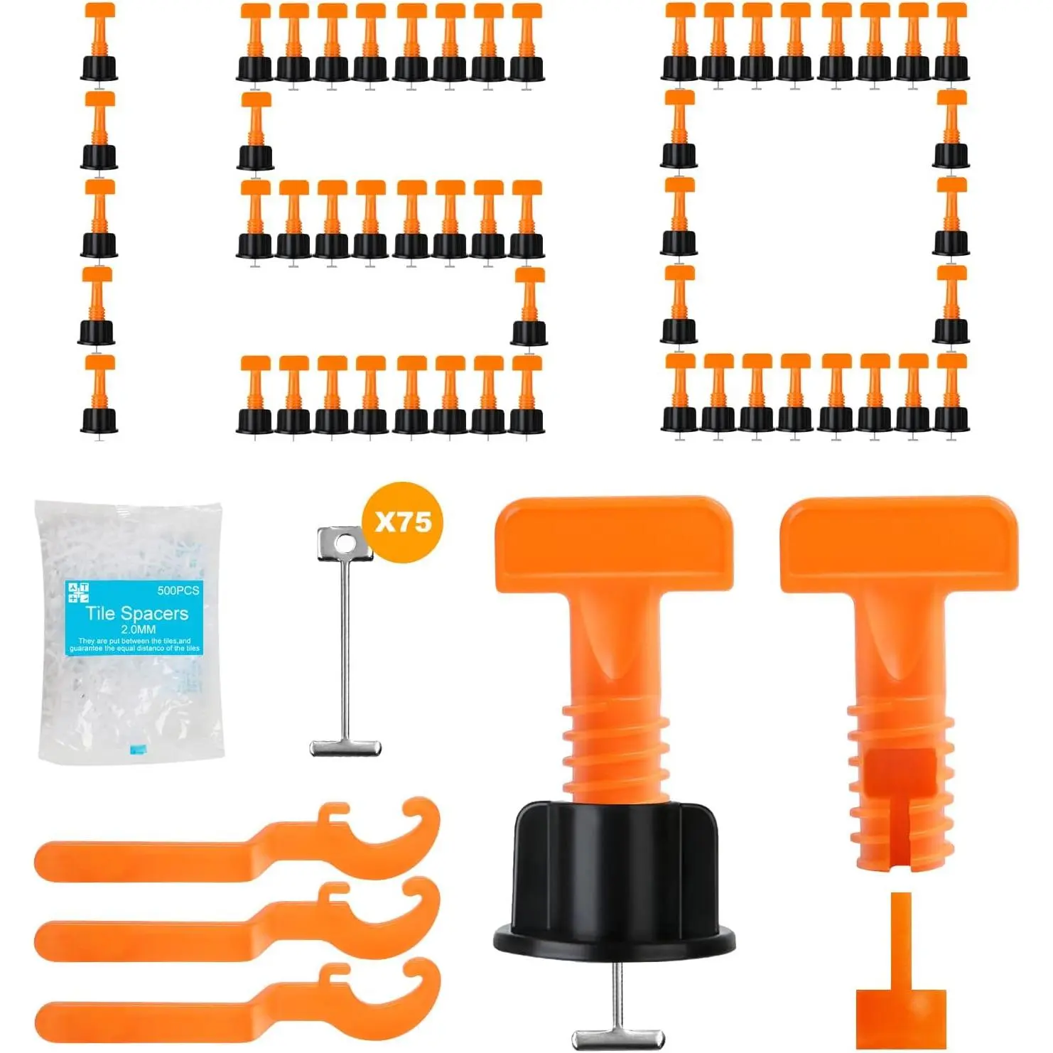 150 count Tile Leveling System Kit, 1/16 Inch  Tile Spacers Leveling System, 3 Wrenches and 75 Steel Wedges 800 count Tile Levelers for Walls and Floors Installation