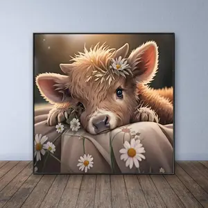 Cow & Daisy Pattern DIY Diamond Arts Colorful Painting Kit without Frame, DIY 5D Diamond Arts Colorful Painting Kit, Wall Art Decor for Home