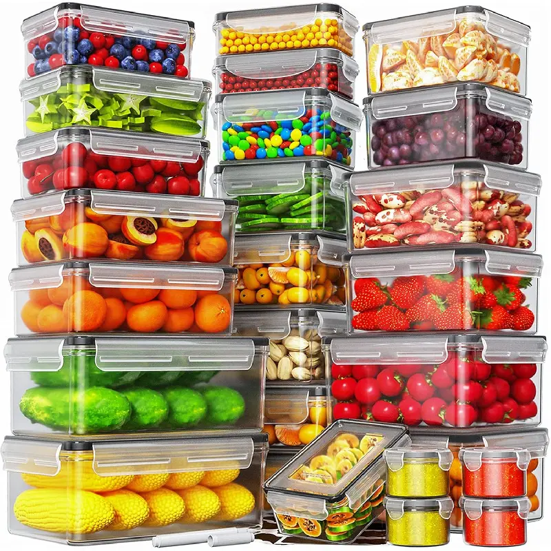 52 Piece Airtight Food Storage Containers Set with Lids (26 Containers & 26 Lids),Leakproof Plastic Meal Prep Container Reusable, Kitchen and Pantry Organization - Labels & Pen Round Silicone Square Utensils Rectangular Stackable Washable