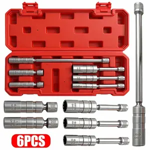 6PCS 3/8-Inch Drive Magnetic Swivel Spark Plug Socket Set CR-V Material Thin Wall 9/16-Inch 5/8-Inch 13/16-Inch 14mm Sockets 4-Inch 6-Inch 8-Inch Lengths for Mechanics