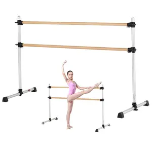 fathersdaygift VEVOR Ballet Barre, 6 Ft Double Beechwood Barre Bar for Home, Freestanding Portable Ballet Stretching Dance Bars, Height Adjustable Anti-Wobble Fitness Gym Equipment, for Pilates Balance Workout
