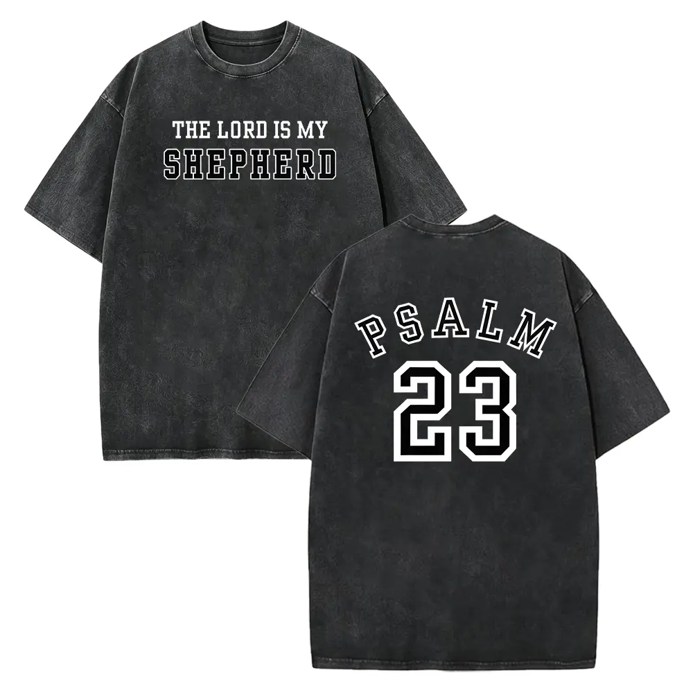 Men'S Heavyweight Christian Religious T-Shirt | "The Lord is My Shepherd" & Psalm 23 Design - Brown with Black Letters - Loose Street Style - Four Seasons Casual Top - Ideal Bible Verse Gift for Church, Baptism, Daily Faith Expression