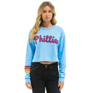 PHILLIES RUGBY STITCH CROPPED CREW SWEATSHIRT - SKY