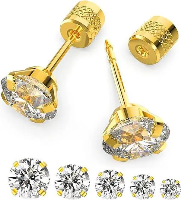 5 Pairs Multi-Pack Stud Earrings For Women Men,Stainless Steel Rod Insertion Type Inlaid With Precious Stone EarringsTrendy Cartilage Stud Earrings, Stainless Steel Cubic Zirconia Earrings Studs Set ﻿ sohochic