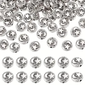 80/90/100pcs Of Retro Silvery Star Moon Small Hole Charm Spacer Beads, Suitable for DIY Handcrafted Jewelry Making, Earrings, Bracelets, Necklaces, Accessories, Bags, Keychains, Pendants, Handcrafted Jewelry Accessories