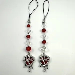 Gothic Red Chained Heart Beaded Phone Charm