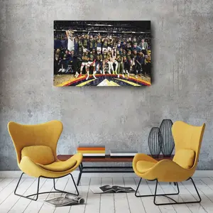 The Denver Nuggets celebrate with the NBA Championship Trophy Canvas Wall Art Home Decor Framed Poster Print