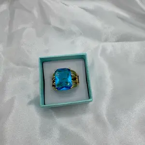 YadyFine Aqua blue ring Gold Plated