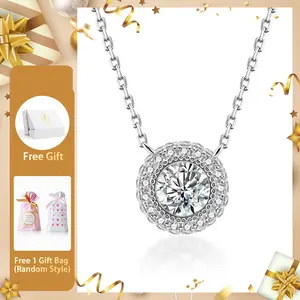 Moissanite 0.8ct Luminous Halo Solitaire Pendant Necklace Copper Chain Elegant Jewelry for Wedding Engagement Anniversary Daily Wear Gift