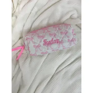 Pink Bow Embroidered Pouch