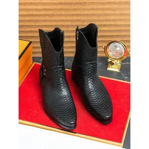 Men's Business Style Solid Color Braided Textured Design Ankle Boots, Fashionable Pointed Toe Zipper Boots for Daily Wear, Male All-match Trend Shoes for Fall & Winter