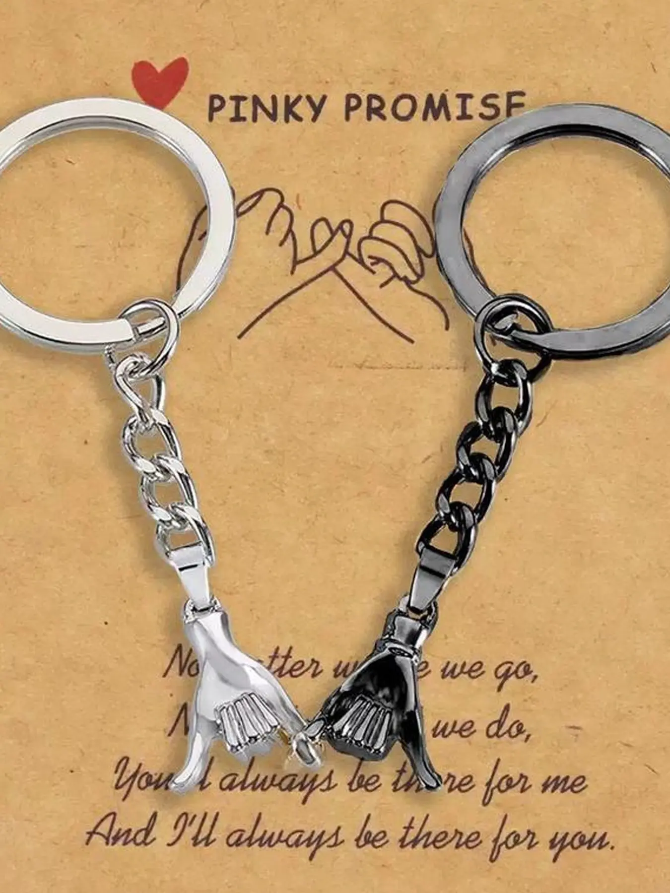 Pinky Promise Couple Keychain, Bag Charm for Handbags, Matching Hand Gesture Bag Decoration, Silver and Black Hand Gesture Pendant Design, Romantic Couple and Friendship Gift for Lover and Best Friend
