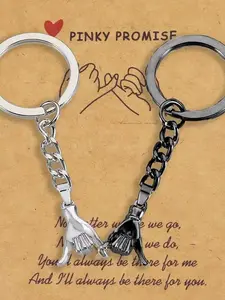 Pinky Promise Couple Keychain, Matching Hand Gesture Bag Decoration Keychain, Silver & Black Jointed Design Bag Charm Pendants, Promise Bag Chain Accessories, Romantic Couple & Friendship Bag Pendant Trinket Gift for Lover & Best Friend