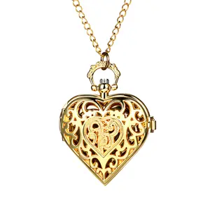 OIDEA Vintage Hollow Engraved Heart Pendant Pocket Watch Long Sweater Necklace Chain Unisex