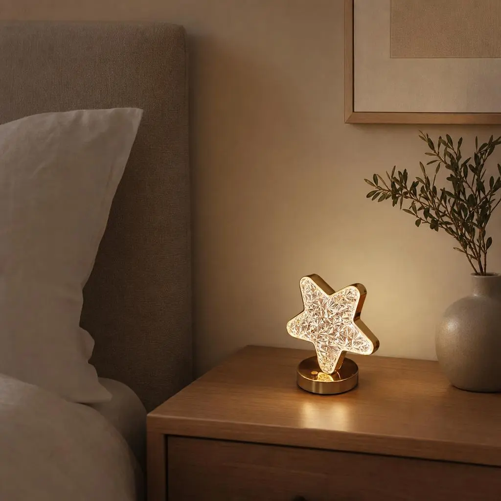 Crystal Star Table Night Light - USB Rechargeable, Bedroom Bedside Home Decor Statue Lamp