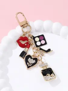 Elegant Metal Keychain for Women, Trendy Cute Keychain, Unique Pendant Design, Includes Perfume Bottle, Lipstick, Eyeshadow, High Heels, Oil Drops, DIY Bag Charms Accessory, Keychain for Bags