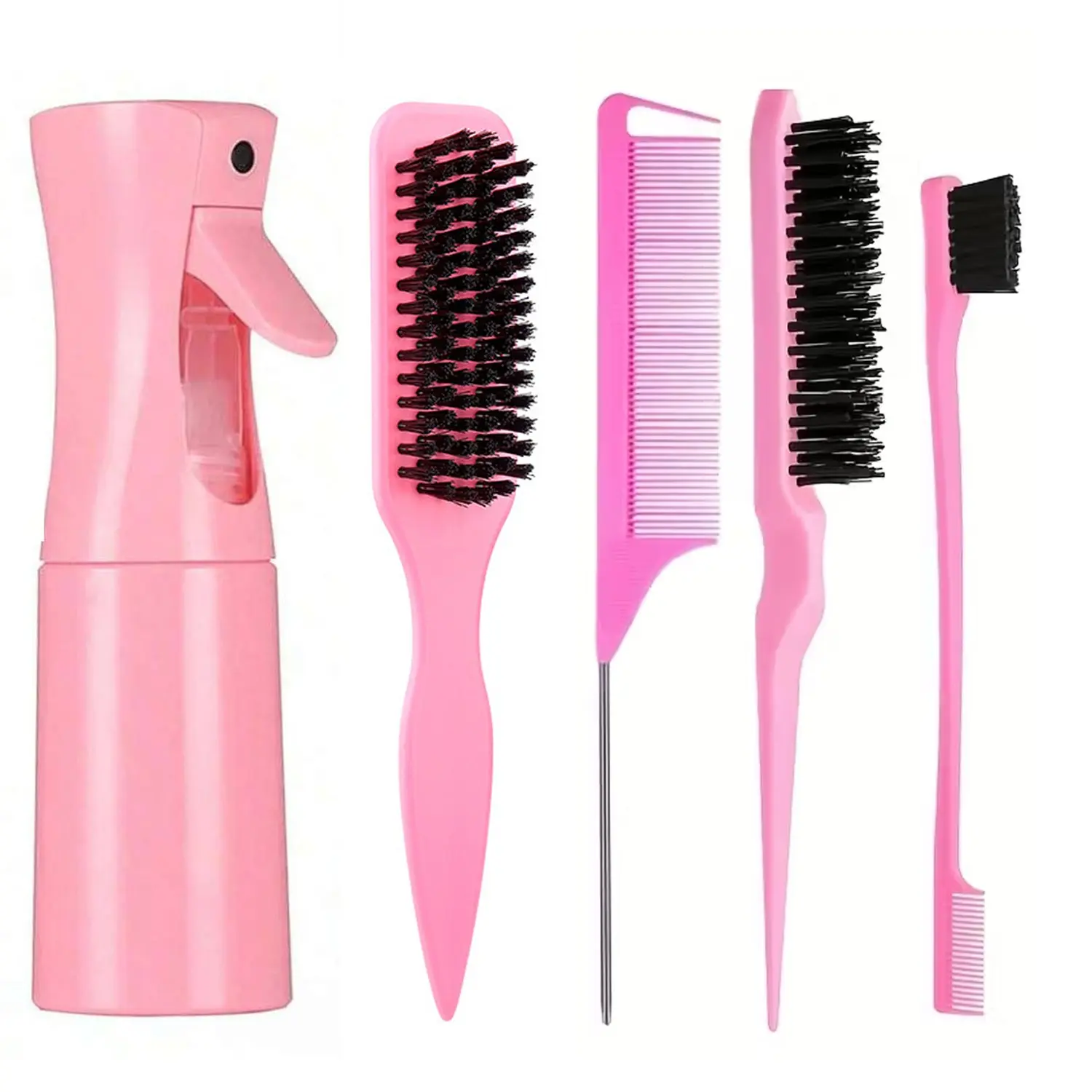 Hair Styling Tool Set – Leopard Bristle Styling Brush, Volumizer Brush, Volumizing Hairbrush, Rat Tail Parting Comb, Edge Brush & Cleaning Tool for Sectioning, Detangling, Hairline Control and Daily Hair Styling, Hair Styling Combs, Detangling Hairbrush