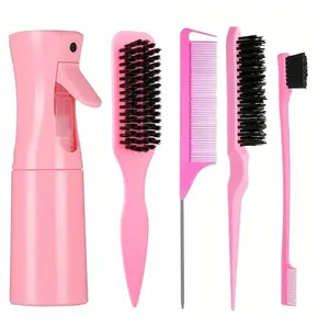 Hair Styling Tool Set – Leopard Bristle Styling Brush, Volumizer Brush, Rat Tail Parting Comb, Edge Brush & Cleaning Tool for Sectioning, Detangling, Hairline Control and Daily Hair Styling, Hair Styling Combs, Detangling Hairbrush