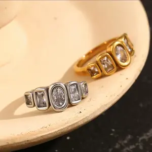 Five-Stone Mixed-Cut CZ Bezel Band Ring