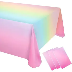 3 Pack Rainbow Tablecloth Pastel Table Cloths for Parties Decorations Plastic Birthday Tablecloth Party Supplies Rectangle Table Cover for Baby Shower Wedding Princess Party Decorations 54x108 Inch