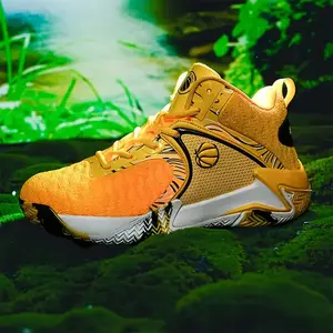 Men’s high-top basketball sneakers — durable, non-slip running shoes with shock absorption and a breathable mesh upper, yellow and black design for sports