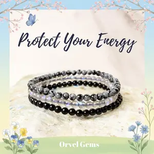 Shield Your Aura Stack | Healing Crystal Bracelet Set | 4mm Protection Stones | High Vibe Jewelry for Men & Women Energy Stackable Grounding Protective Amethyst Snowflake Obsidian