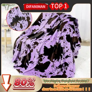 Durable blanket Large sofa cover blanket Cute strawberry cow print blanket Soft terry cloth Lightweight pink cow print blanket Warm and comfortable plush cow print decorative blanket Living room sofa decoration Cow print gift blanket Four seasons uni