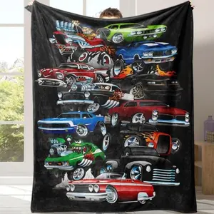 Soft Funny Throw Blanket Cartoon Car Print Cozy Plush Blankets,1 Count Warm Napping All Season,Breathable Comfortable,Comfy Bedding For Christmas Decor,Sleeping Bedding Supplies For Home Office Travel  Warm Haven Textiles