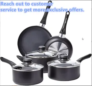 Basic Non-Stick Kitchen Cookware 8-Piece Set, Suitable for Non-Induction Cookers, Including Pots and Pans, Black