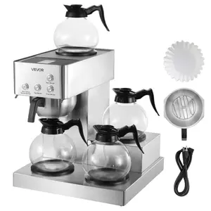 fathersdaygift VEVOR Commercial Drip Coffee Maker, 12 Cups Coffee-Maker Machine with 4 Glass Carafes and 4 Decanter Warmer Plates, Stainless Steel Drip Style Coffee Brewer, for Restaurant, Office, Coffee Shop Home