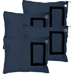 Canvas Zipper Bags 12W x 9H Set of 4 - Large Storage Bags with Grommet for Zip Tie & Padlock, 5W x 3H Framed Cardholder, Zipper Closure Bank Bags