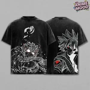 Natsu Rage Tee, Fairy Tail Vintage Acid Washed, dragon fire transformation artwork, oversized streetwear, anime fan gift**