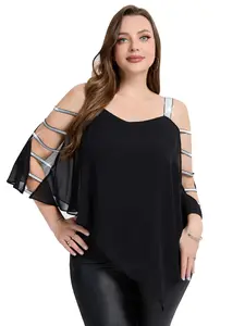 Ever-Pretty Women's Elegant Chiffon Shirt with Open Back & Breathable Short Asymmetrical Batwing Sleeves T-Shirt for Summer Wear 02444 Top Womenswear