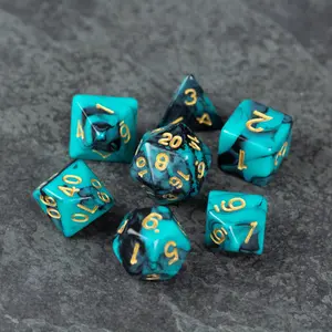 Mint and Black Marbled DnD Dice Set - Dice for Dungeons and Dragons
