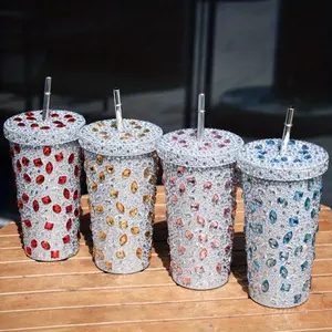 Dazzling Diamond Car Tumbler - 12-Hour Insulated Travel Mug with Straw Leakproof Glitter Cup for Coffee/Tea | Perfect for Car, Office & Gym Use | Best Gift for Her, BFFs & Couples | Stainless Steel Iced Coffee Cup