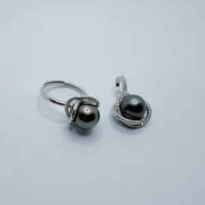 PEARLISM Bird Nest Design Pearl Set Seawater Black Tahitian  (8.5-9.5mm) ASBS001