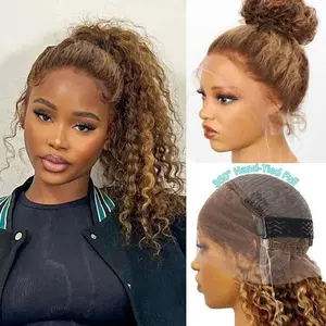 Ashimary Invisi-Strap 360 Skin Lace Wig P4/27 Highlight Ombre / Chocolate Brown Wig Water Wave Body Wave Glueless Human Hair Pre Plucked