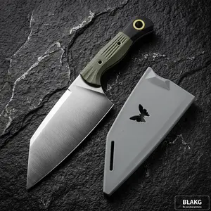 Black G10 composite handle kitchen cleaver, blade forged from premium high carbon steel with sanding finish, featuring high hardness, long-lasting sharpness, wear resistance and corrosion resistance.