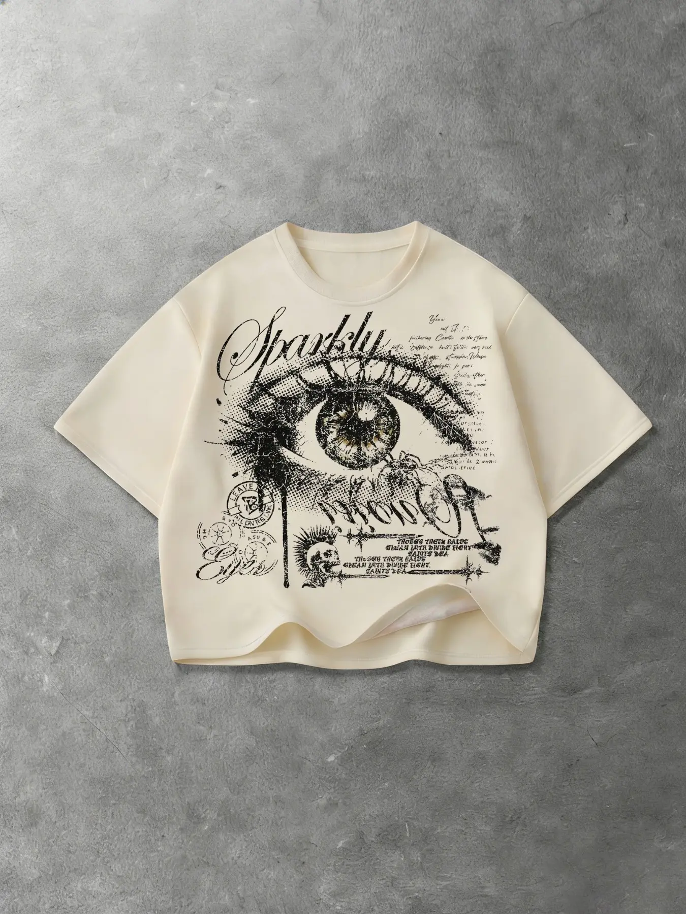 Men's Sparkle Eye Loose Fit Casual Graphic Print T-Shirt, Surreal Eyeball Art Design, Handwritten Slogan, Y2K Streetwear Essential, Menswear